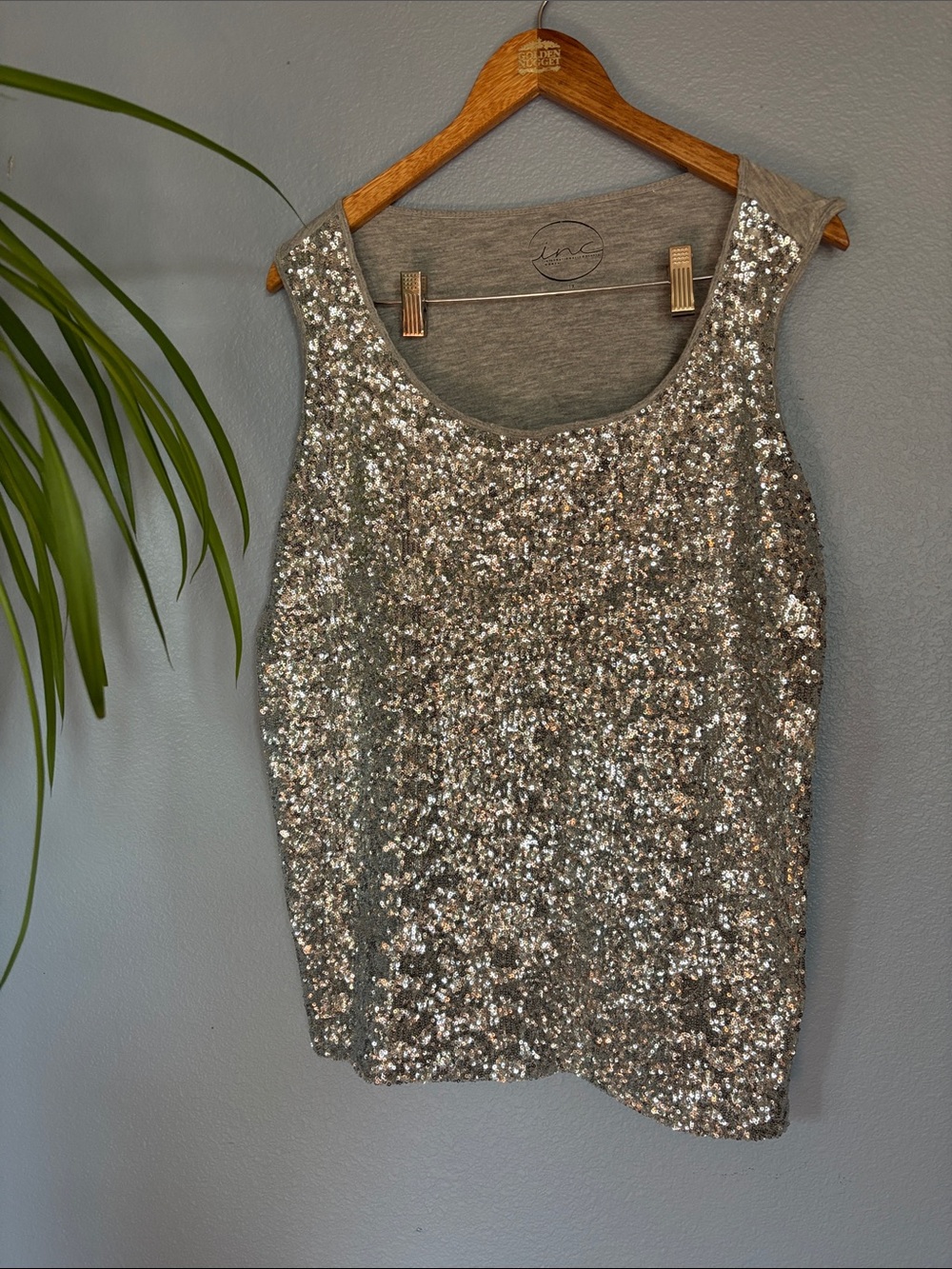 INC silver and grey sequined sleeves top. Sparkle and shimmer. Size 1X